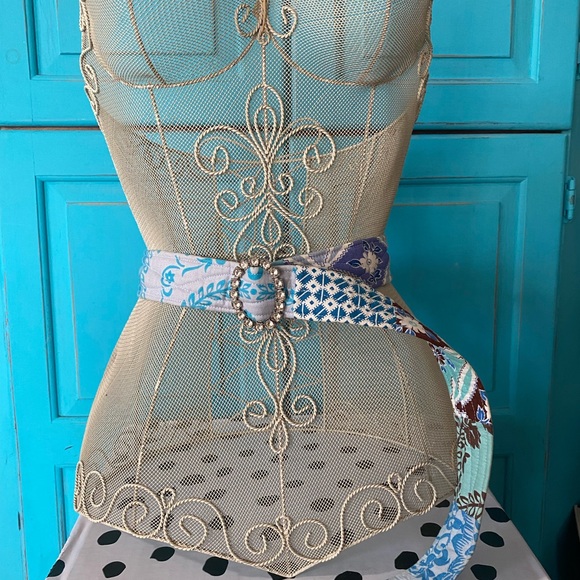 Bari J Handmade Belt-Quilted Cotton Fabric Rhinestone Buckle Adjustable Gift - Picture 4 of 10